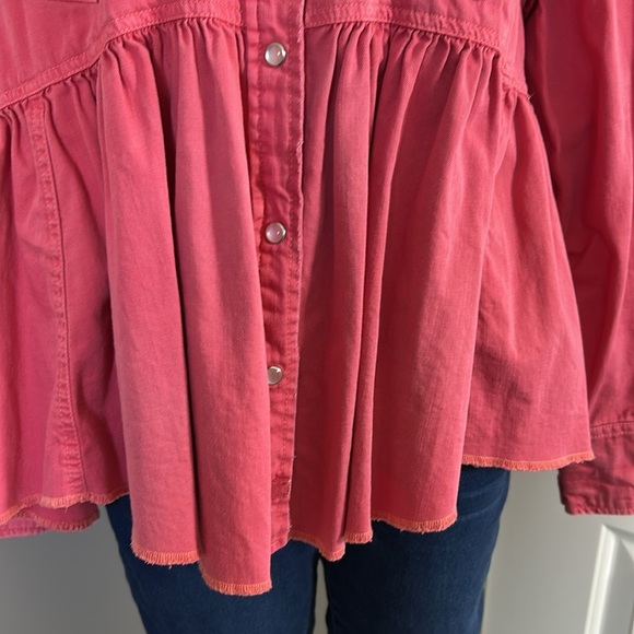 Free People DYLAN Babydoll PINK LOVE Snap button Top Oversized Sz S - Picture 7 of 16
